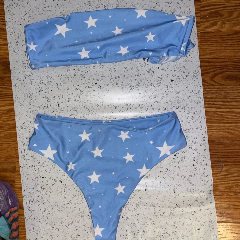 Shein blue and white star bikini set M